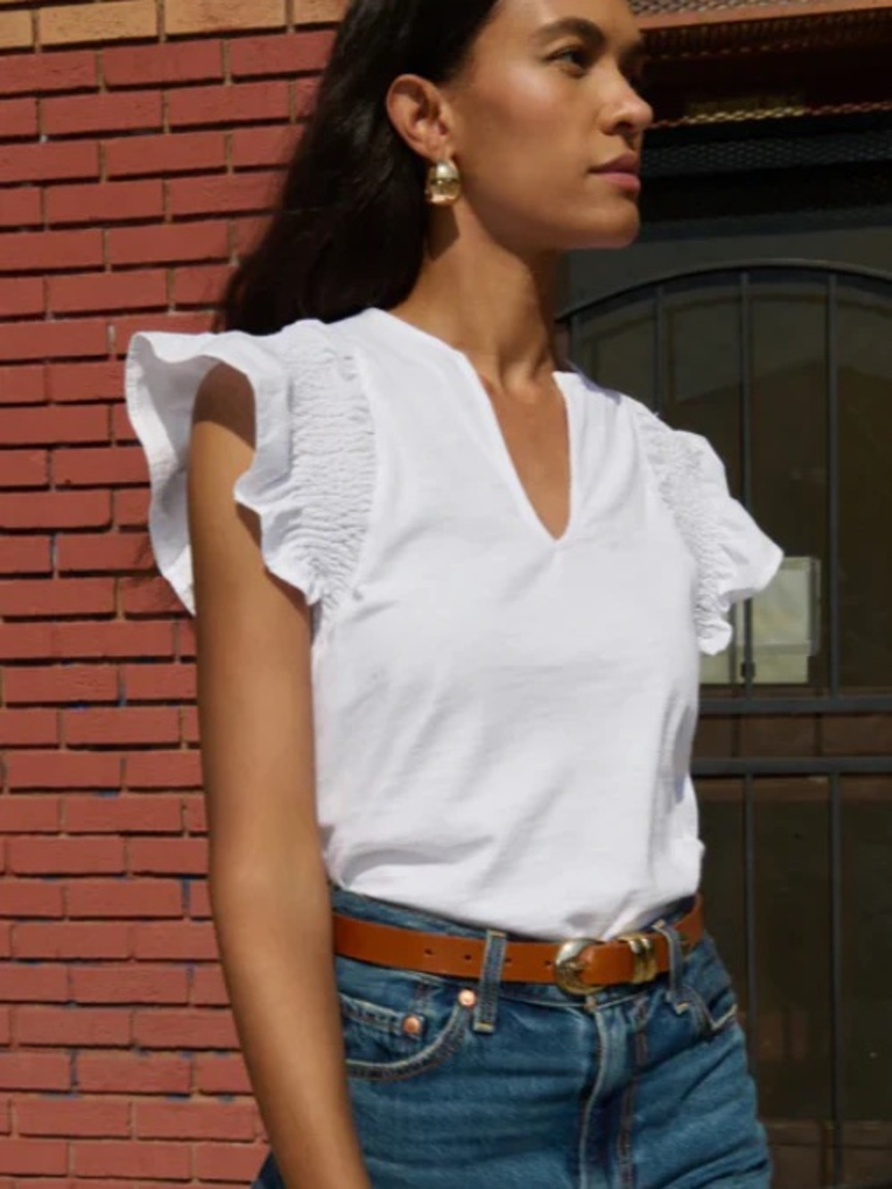 Christa Ruffle Sleeve Top- White